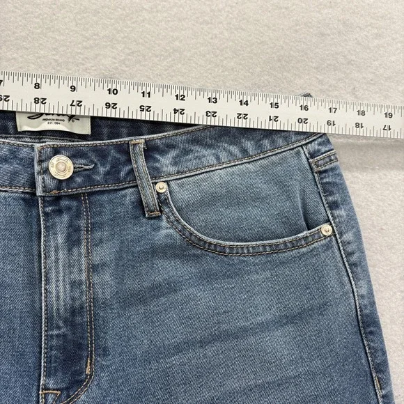 Seven7 Loose Straight Jeans Womens 8 Blue Medium Wash High Rise Stretch Baggy - Picture 6 of 13